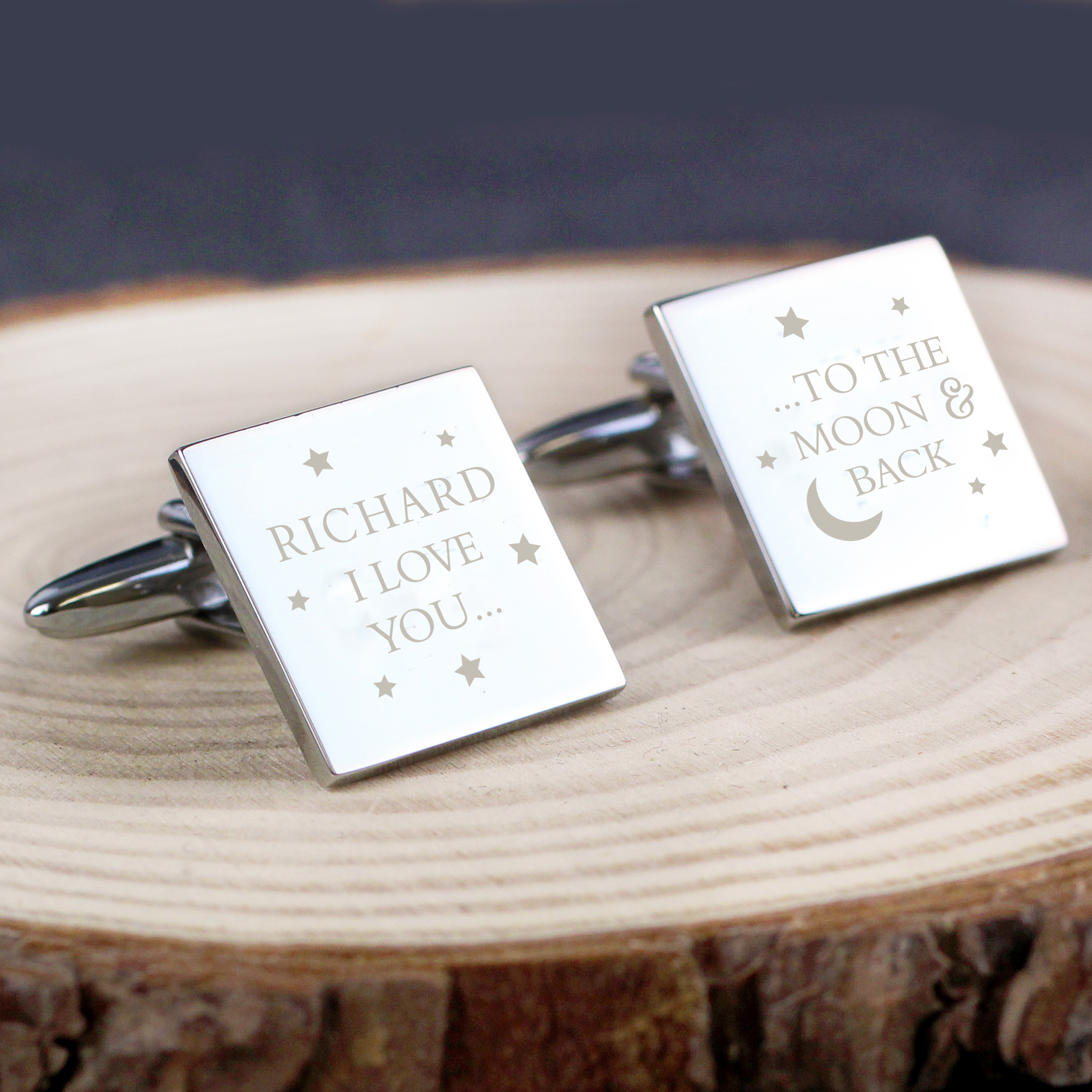 Personalised To The Moon and Back Silver Cufflink