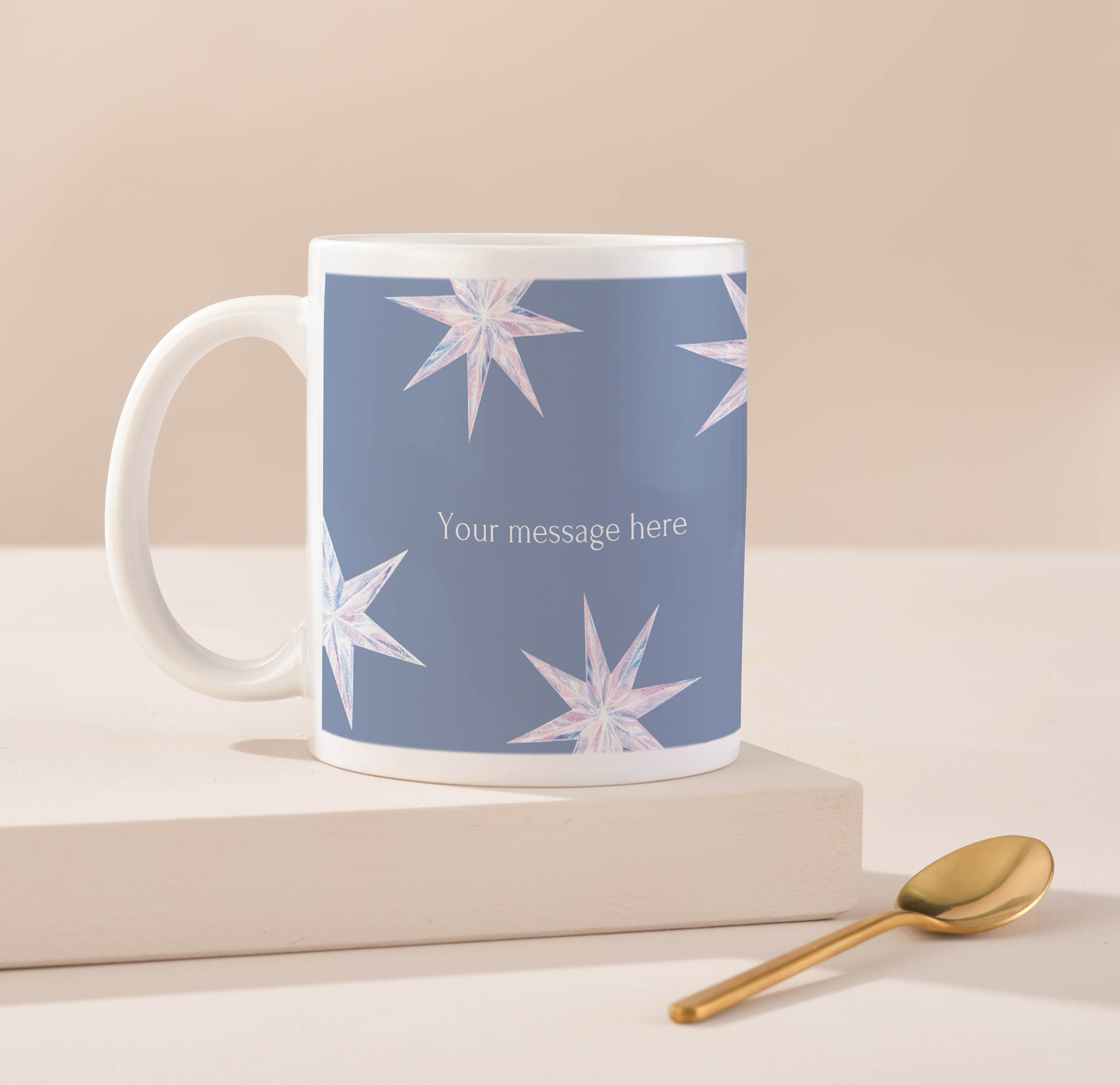 Personalised Mug - Blue and White Stars Merry Christmas