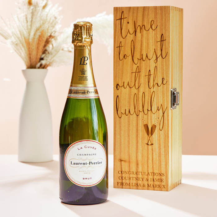 Engraved Wooden Box With Laurent-Perrier Champagne - Bust Out The Bubbly