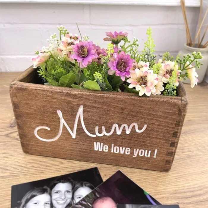 Personalised Wooden Mum We Love You Planter