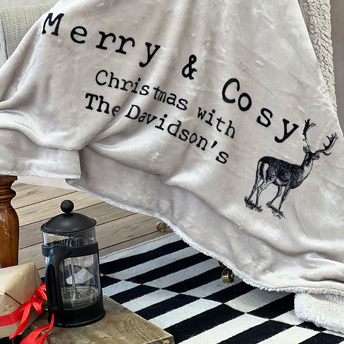 Personalised Merry & Cosy Family Christmas Blanket