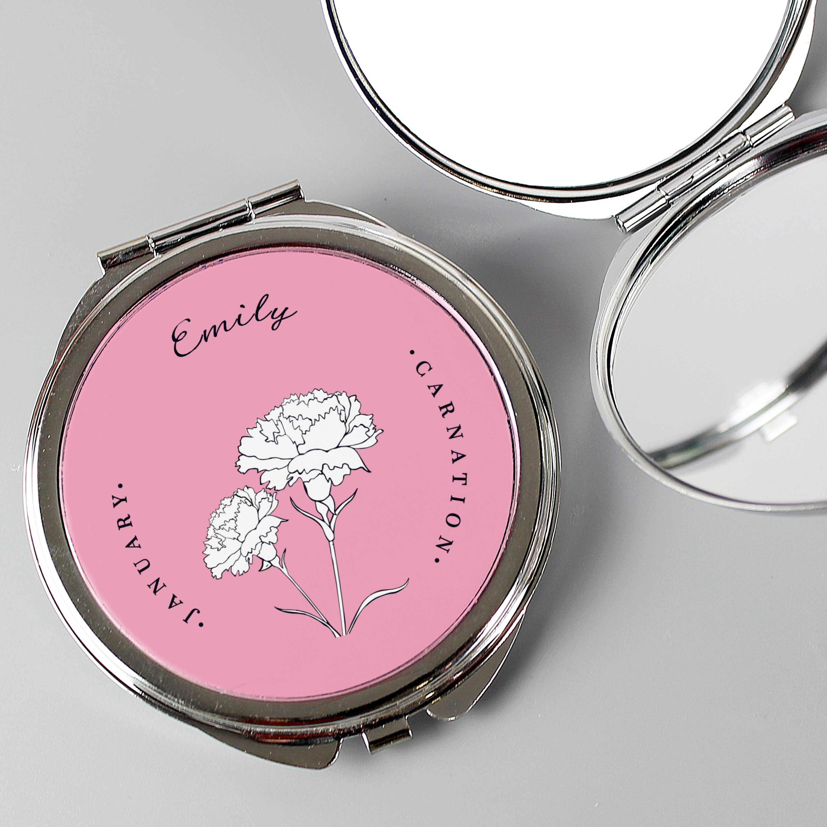 Personalised Flower Of The Month Compact Mirror