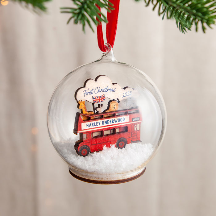 Personalised London Bus First Christmas Bauble