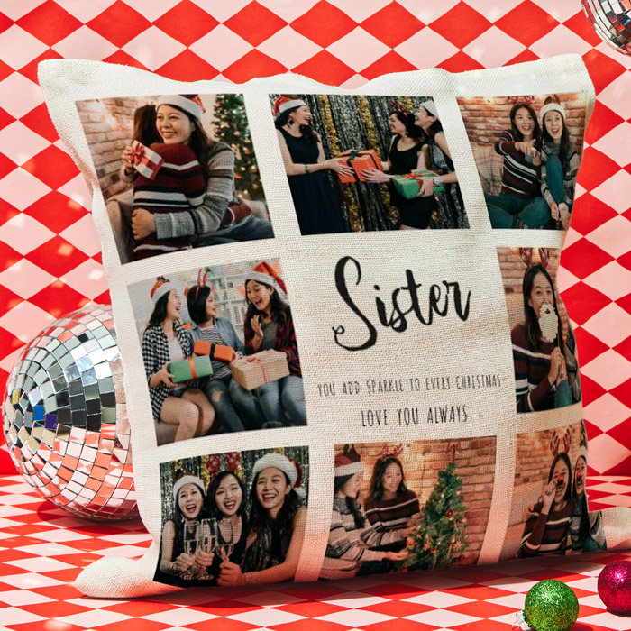 Multi Photo Upload Natural Cushion - Sister 8 Photos - Christmas