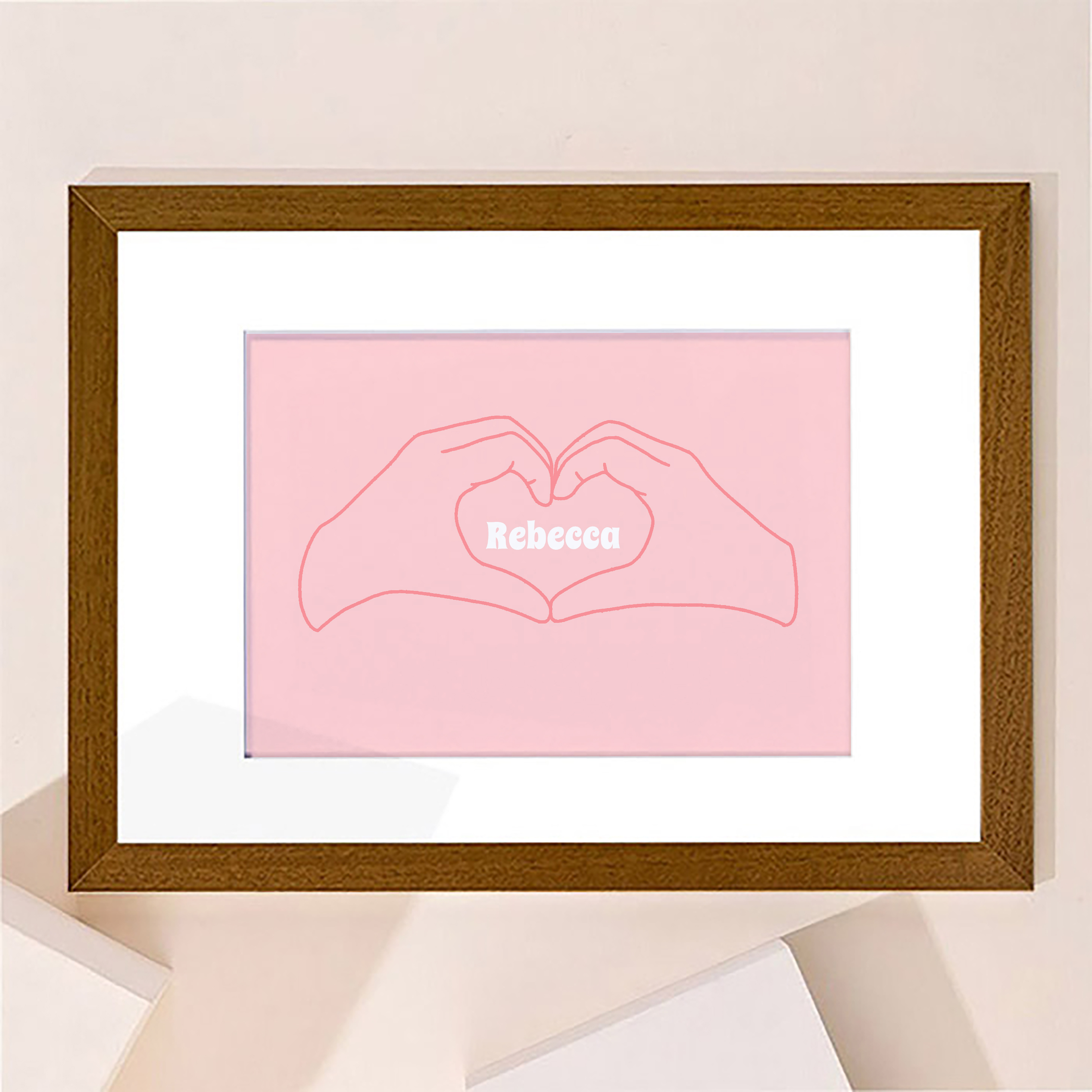 Personalised Pink Hand Heart Framed Print