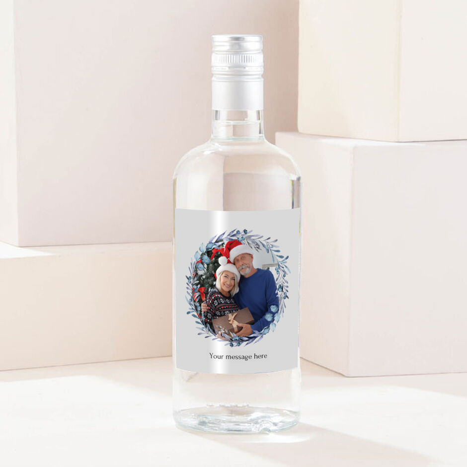 Photo Upload With Message Gin - Blue Wreath