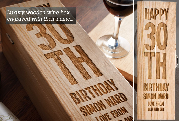 Personalised Luxury Wooden Wine Box - 30th Birthday