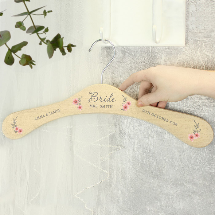 Personalised Pink Floral Wooden Hanger