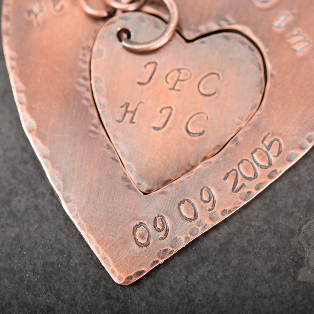 Personalised Copper Double Heart Keyring