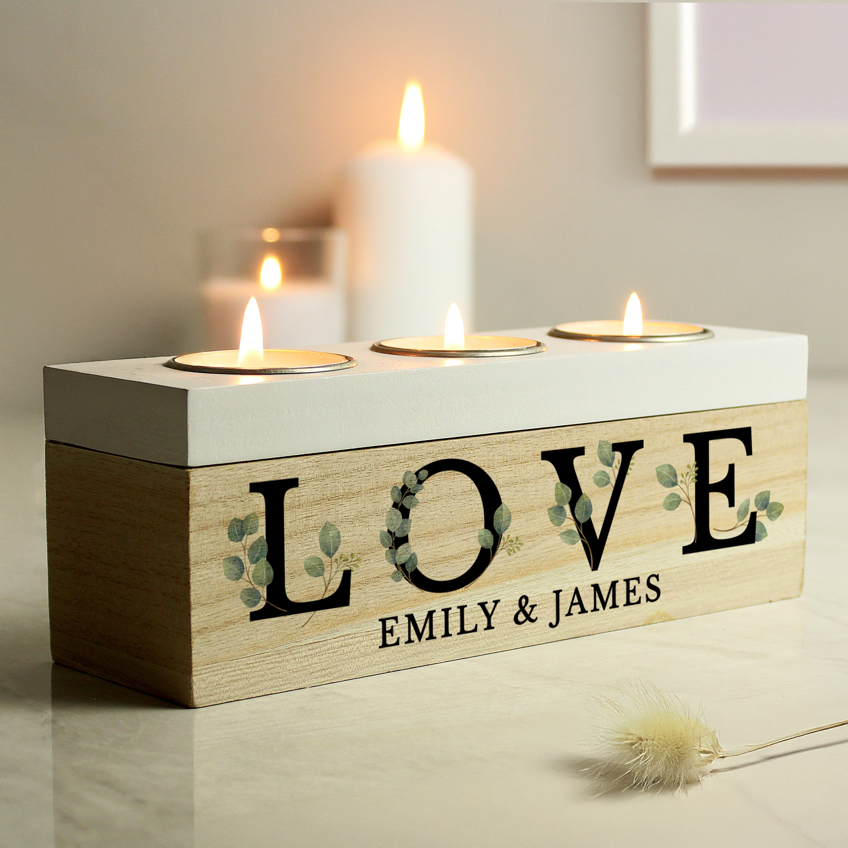 Personalised Botanical Triple Tea Light Holder