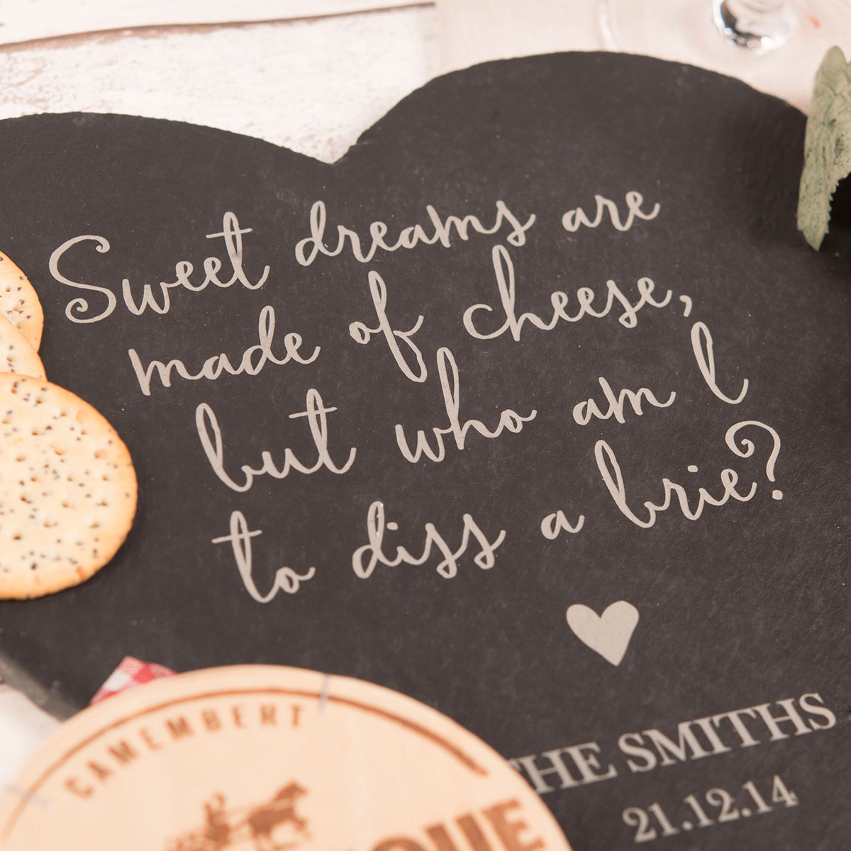 Personalised Heart-Shaped Slate Cheeseboard - Sweet Dreams