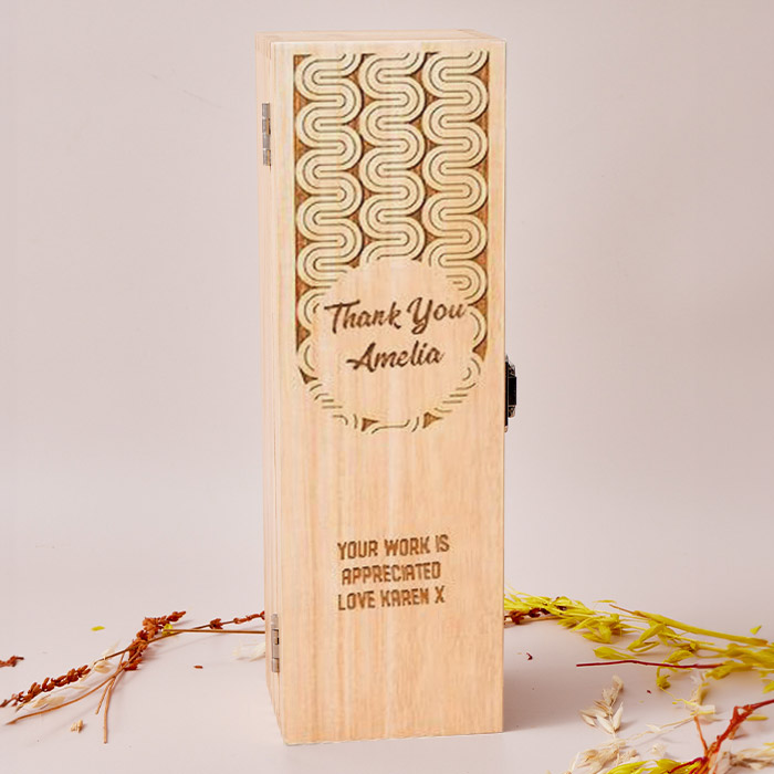 Engraved Wooden Box With Luxury Prosecco - Retro