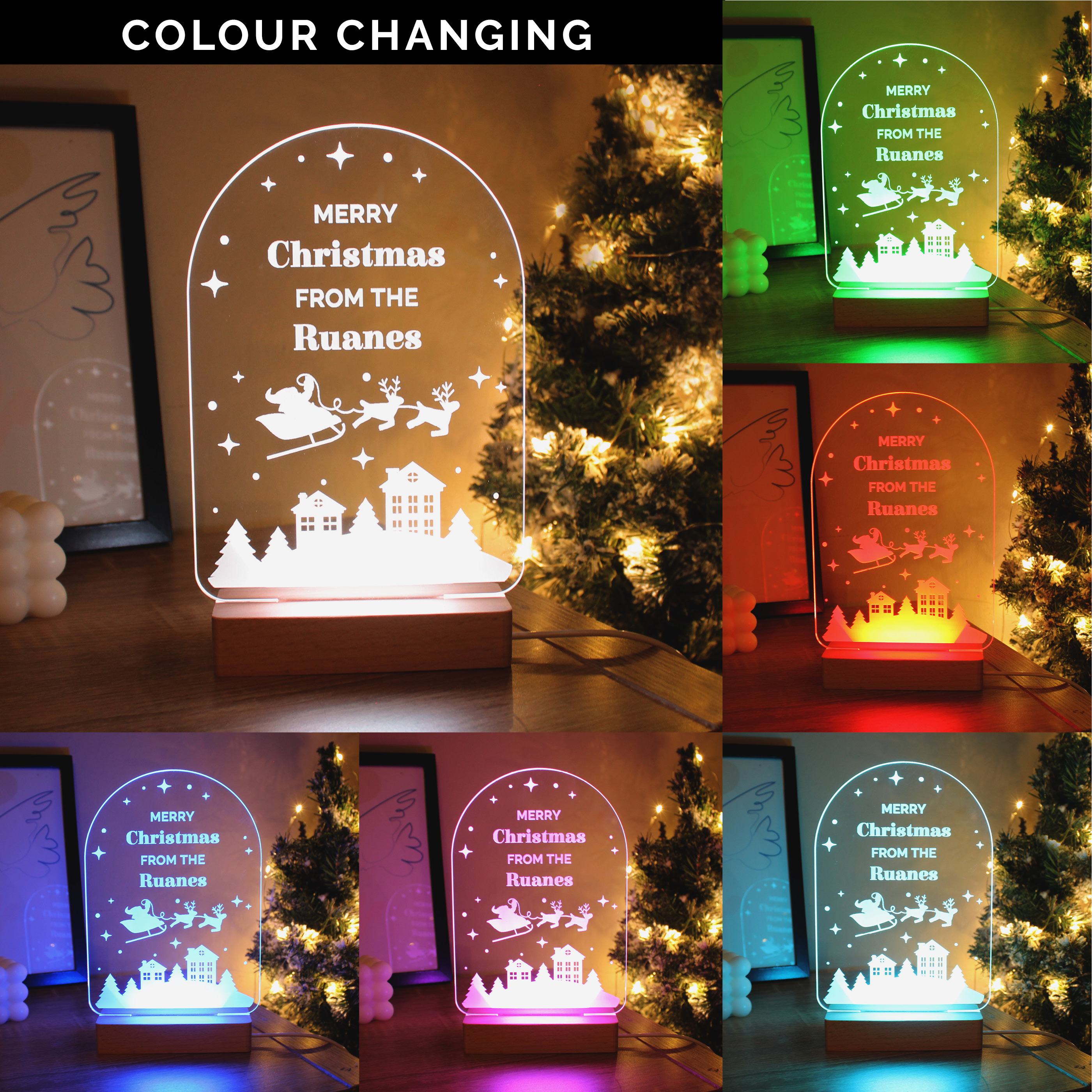 Personalised Christmas Wooden Based LED Light
