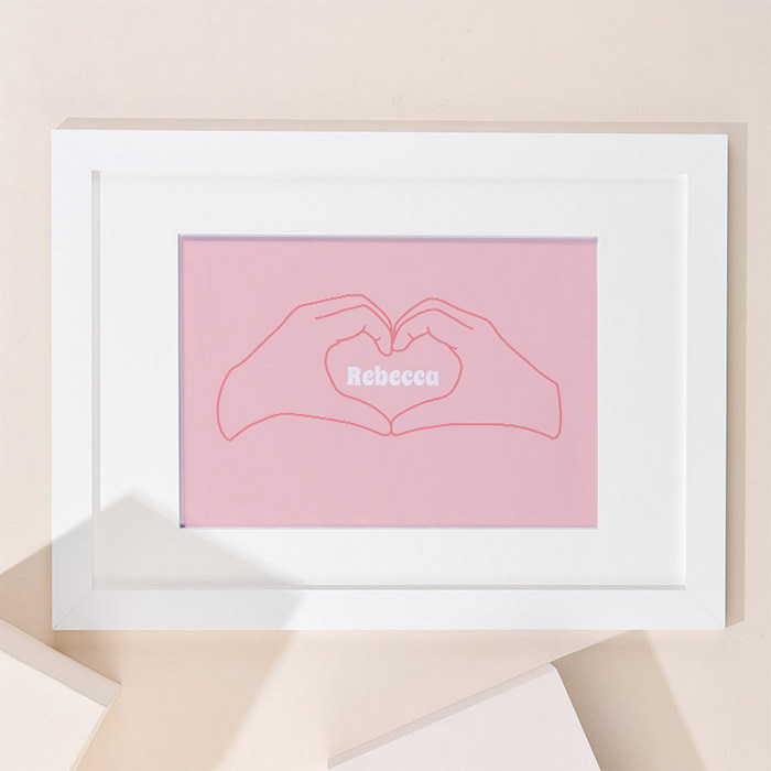 Personalised Pink Hand Heart Framed Print