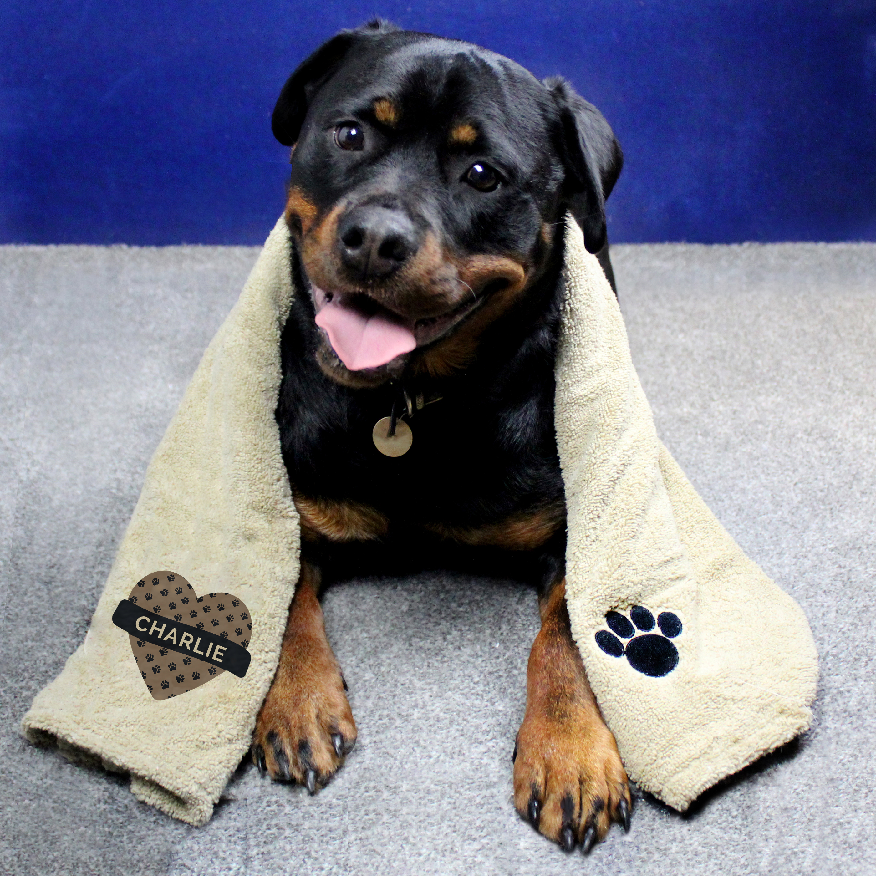 Personalised Heart Brown Microfibre Pet Towel