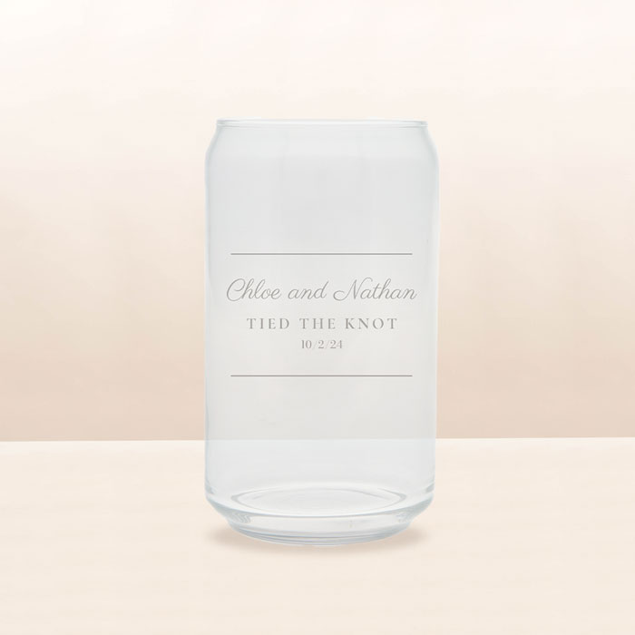 Personalised Engraved Wedding Date Can Shaped Glass