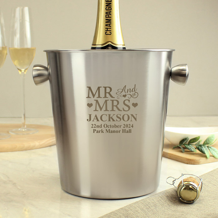 Personalised Mr & Mrs Stainless Steel Ice Bucket