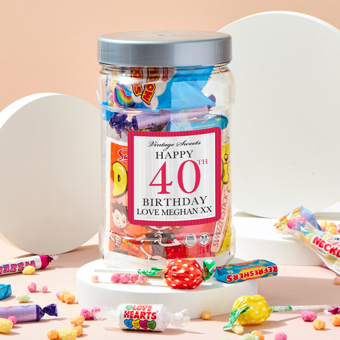 Personalised Retro Sweet Jar - Happy 40th Birthday