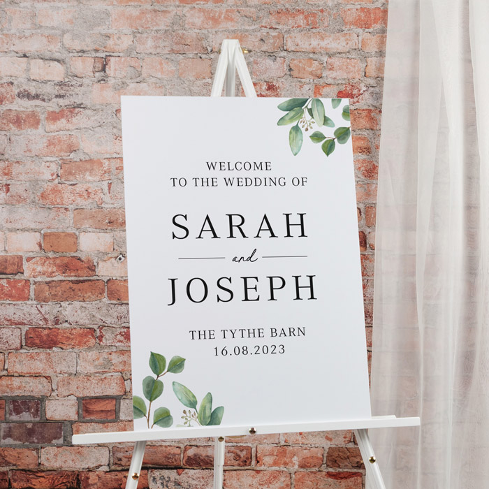 Personalised Wedding Welcome Sign Green Eucalyptus - Names