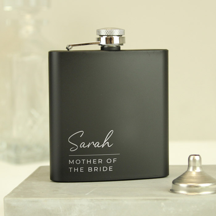 Personalised Free Text Script Black Hip Flask - Wedding