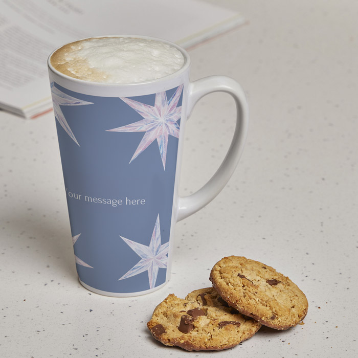 Photo Upload Latte Mug - Blue and White Stars