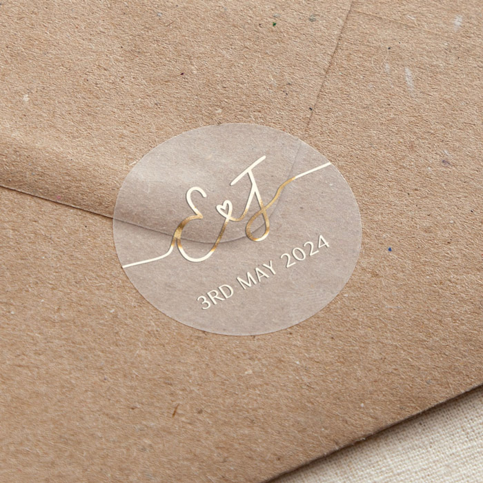 Personalised Foiled Wedding Stickers - Script Initials and Heart