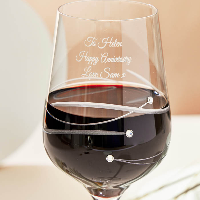 Engraved Swarovski Elements Diamante Wine Glass