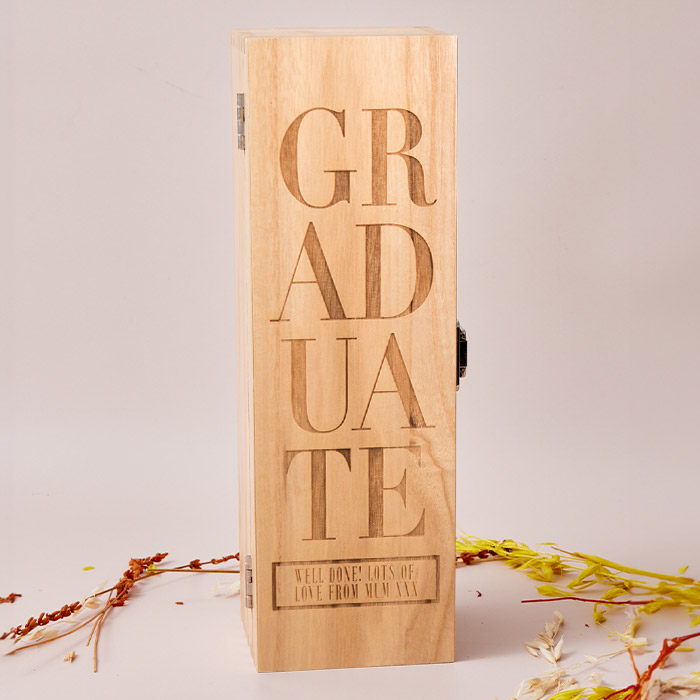 Engraved Wooden Box With Luxury Prosecco - Graduate