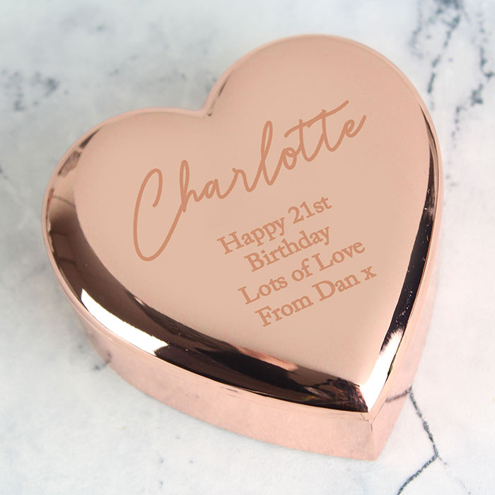 Personalised Exclusive Rose Gold Heart Trinket Box - Name & Message