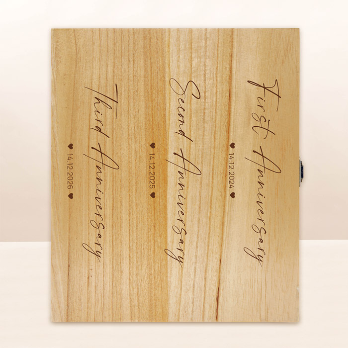 Personalised Engraved Wooden Wine Box - Anniversary Milestones