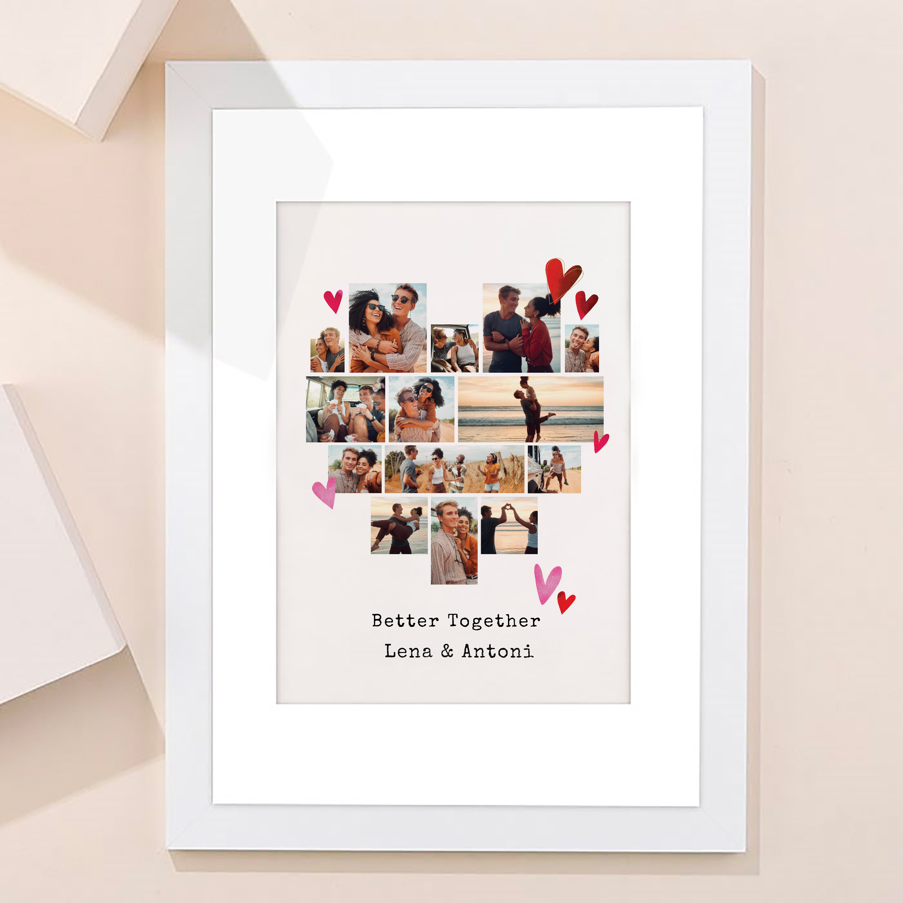 Multi Photo Upload Framed Photo Heart Print With Message - Better Together