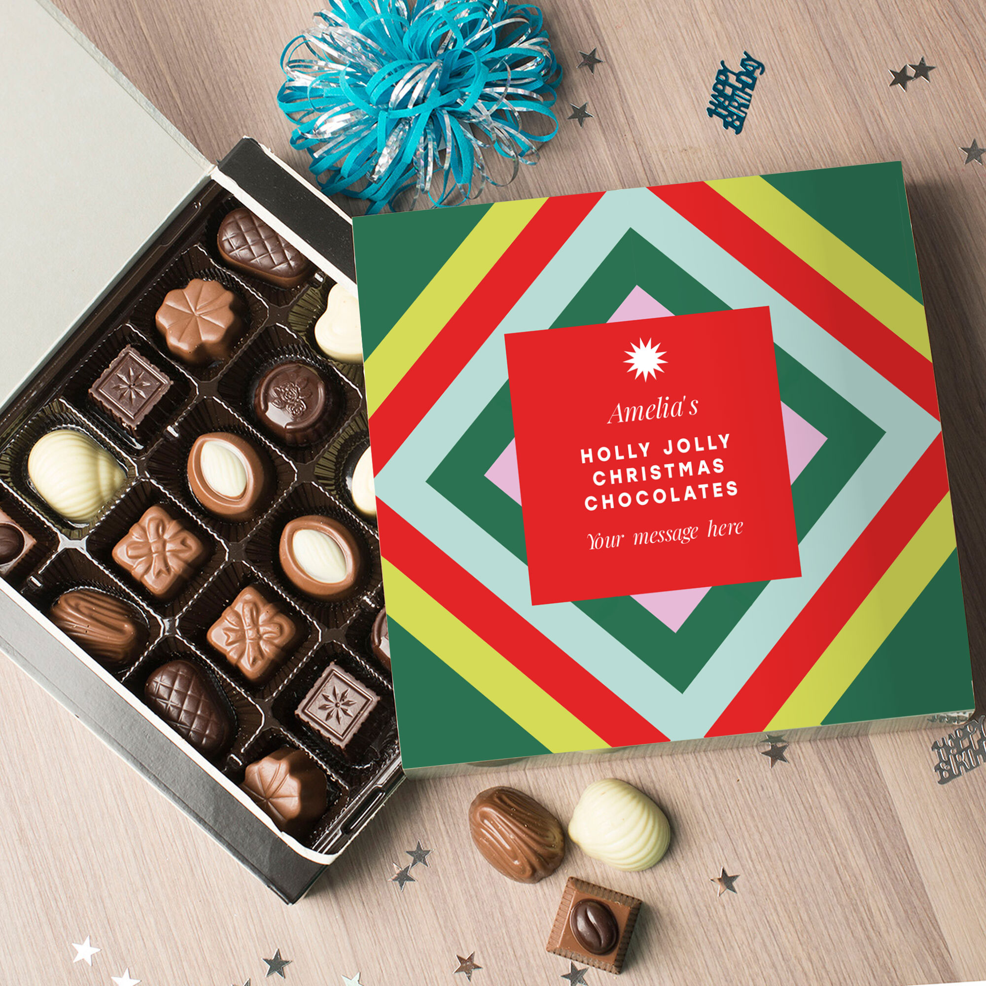 Personalised Belgian Chocolate Box - Holly Jolly Christmas Chocolates