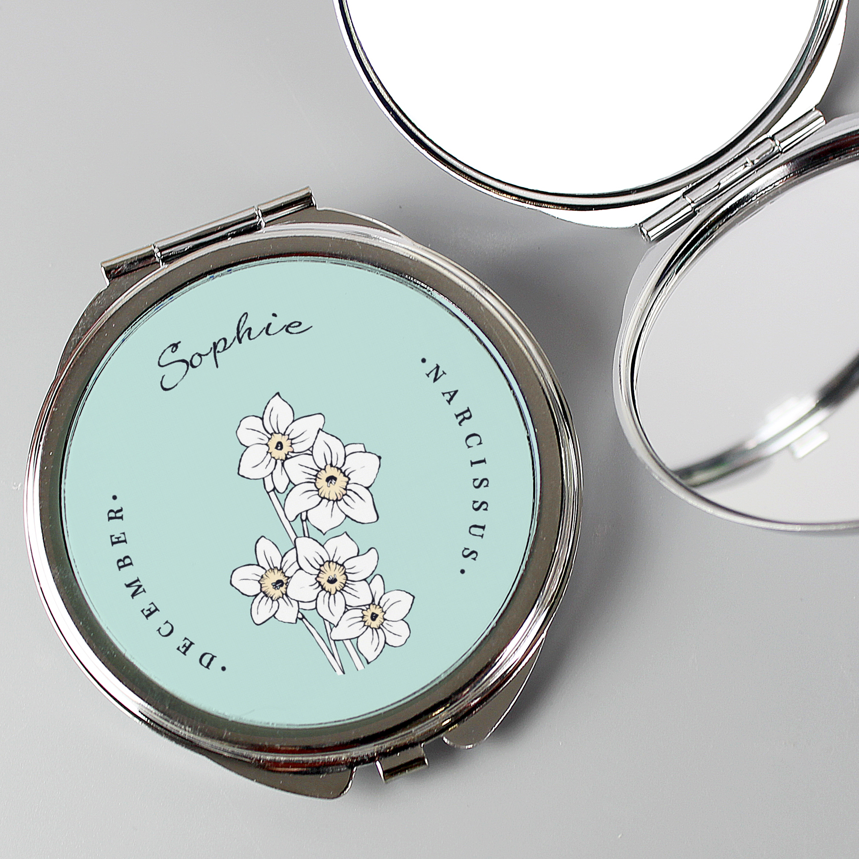 Personalised Flower Of The Month Compact Mirror