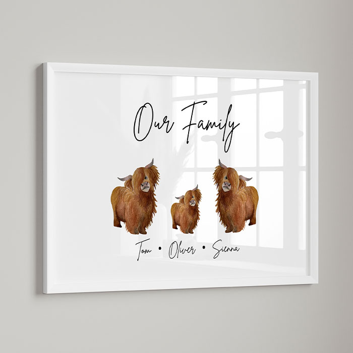 Personalised Highland Cow Family Print