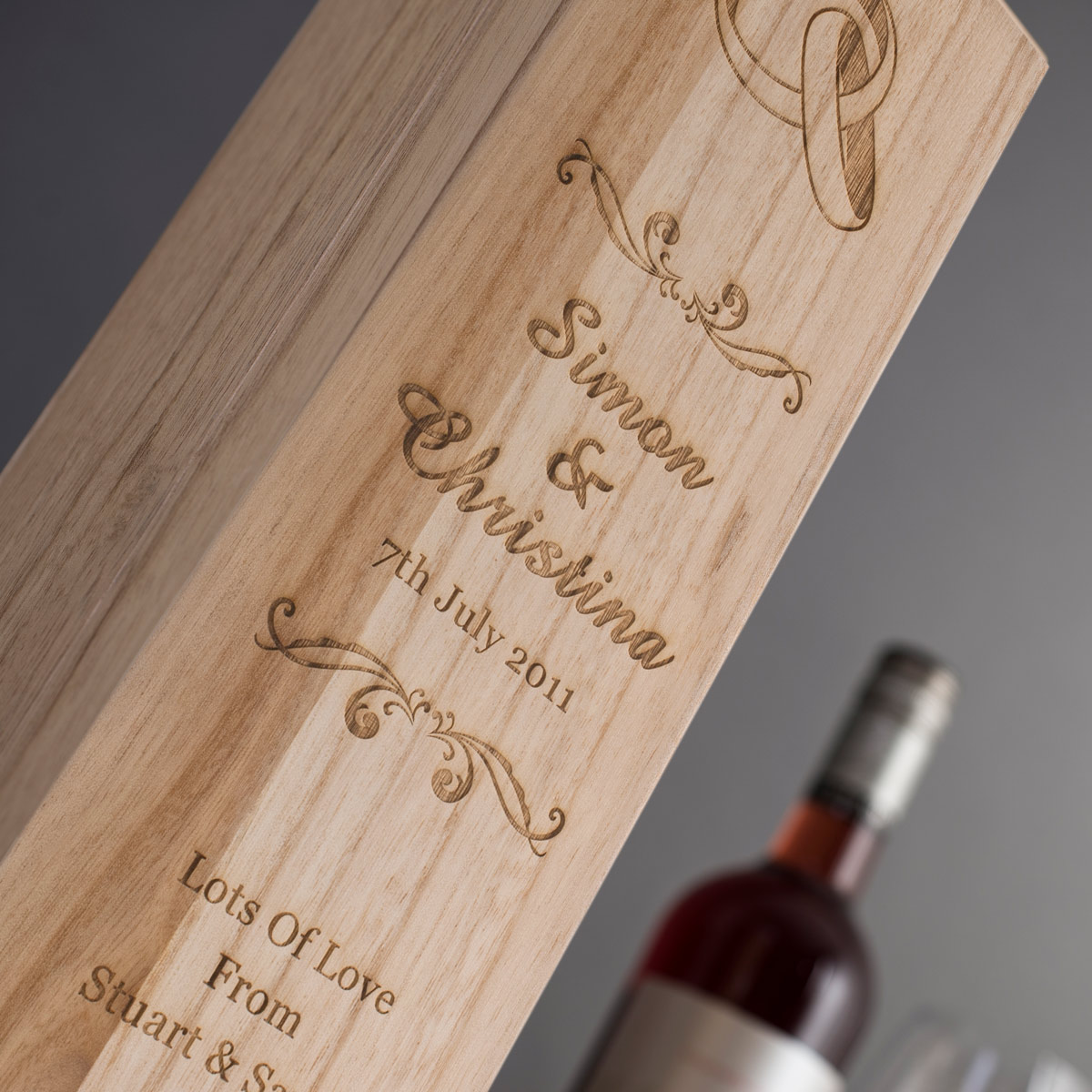 Personalised Glenfiddich Wooden Whisky Gift Box  - Wedding Rings