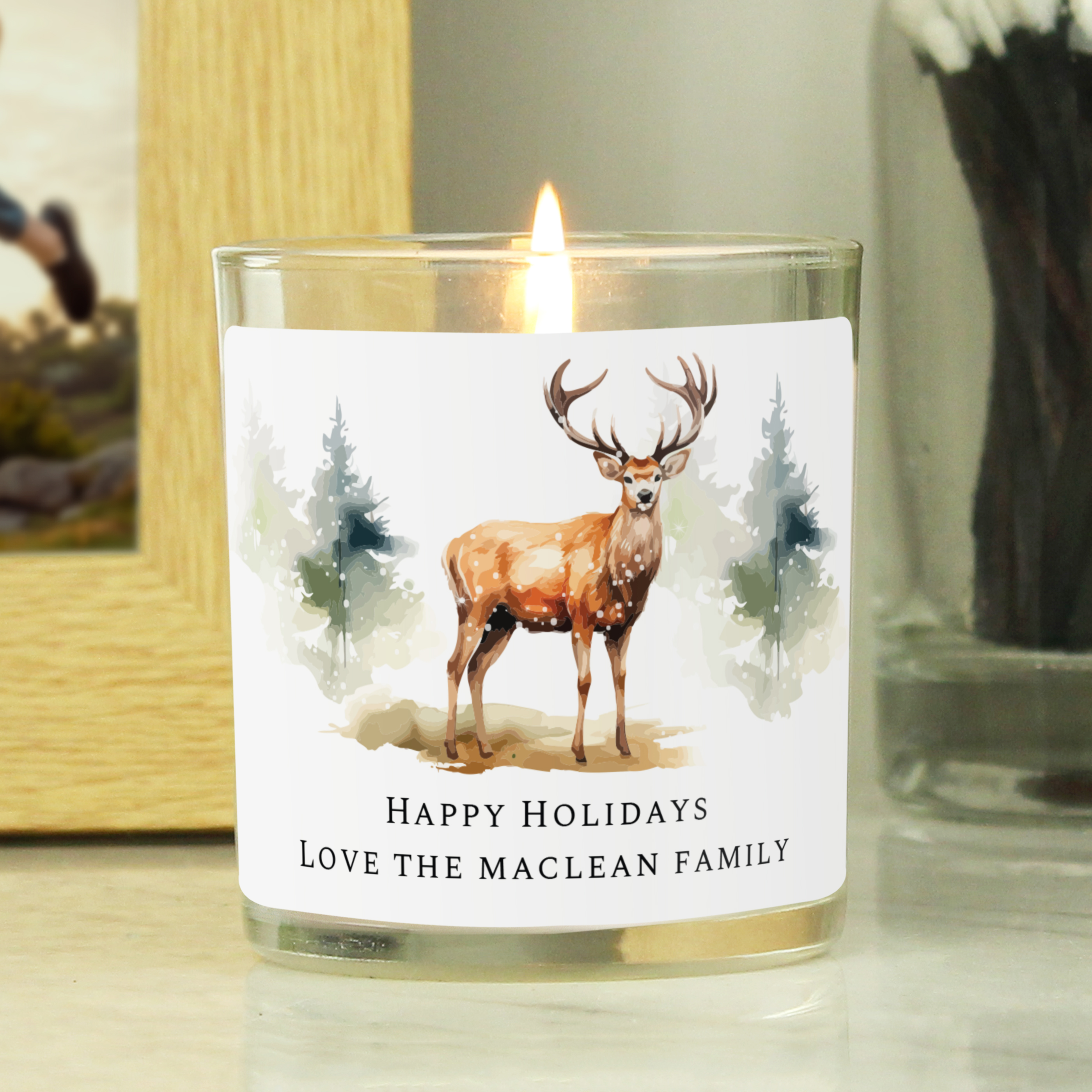 Personalised Water Colour Stag Candle Jar