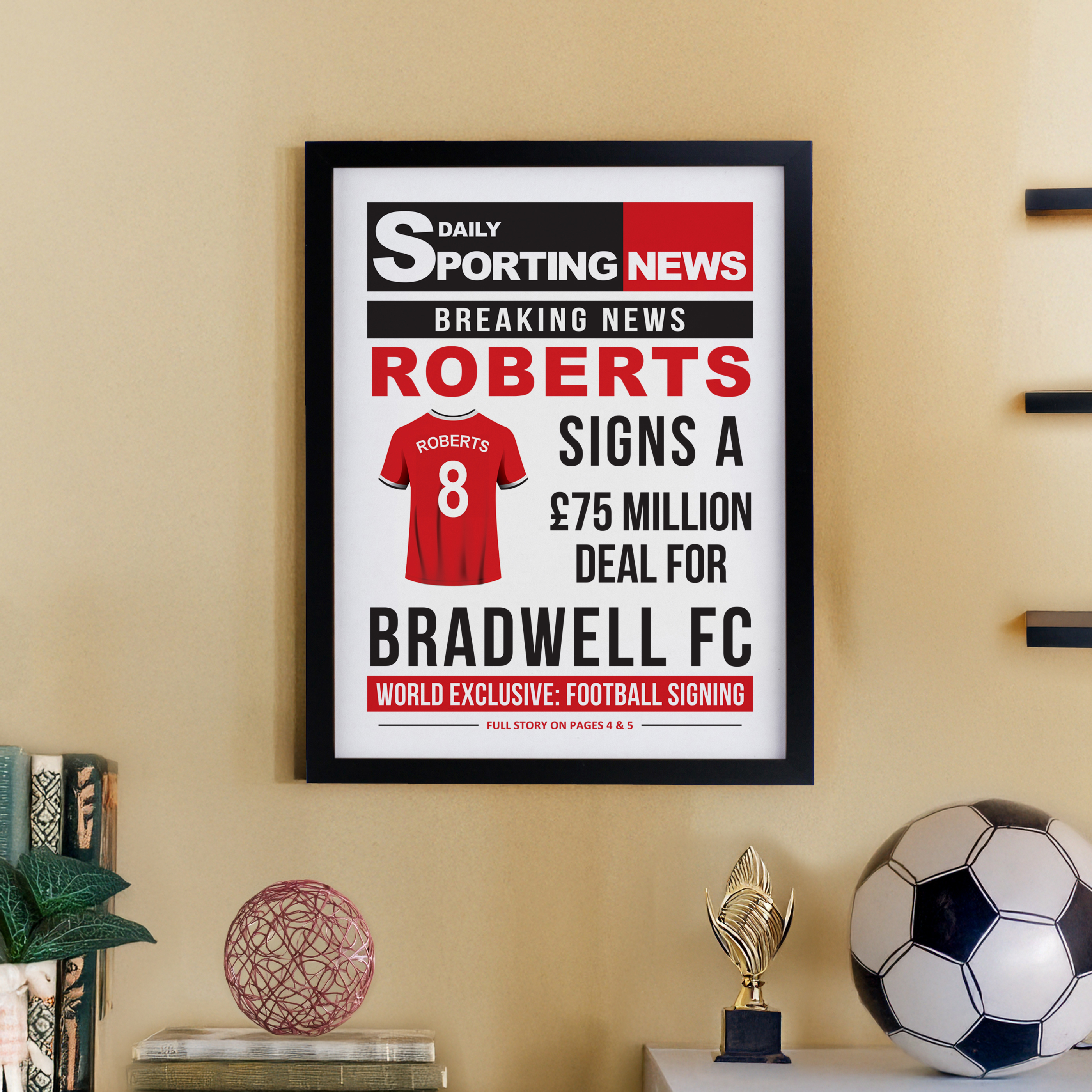 Personalised Football Signing Newspaper A4 Print Frame