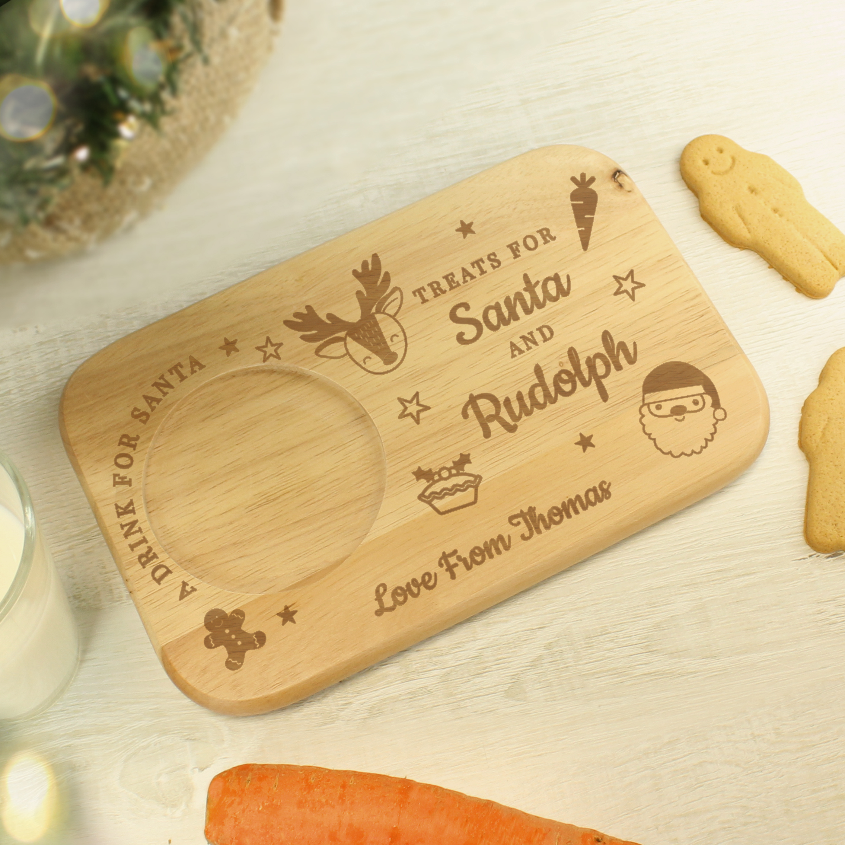 Personalised Treats for Santa Wooden Coaster Tray