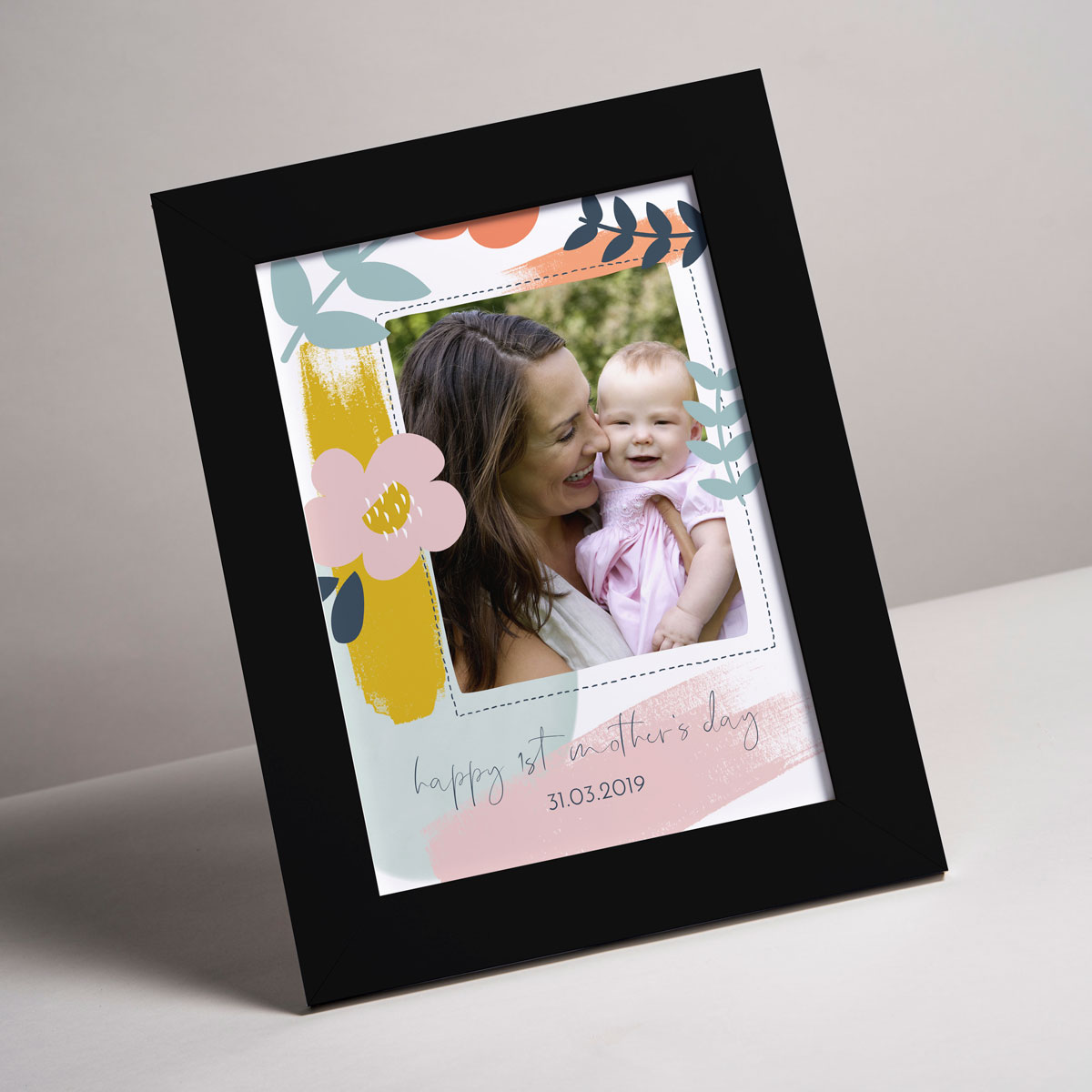 Photo Upload Framed Print - 1st Mother's Day Floral