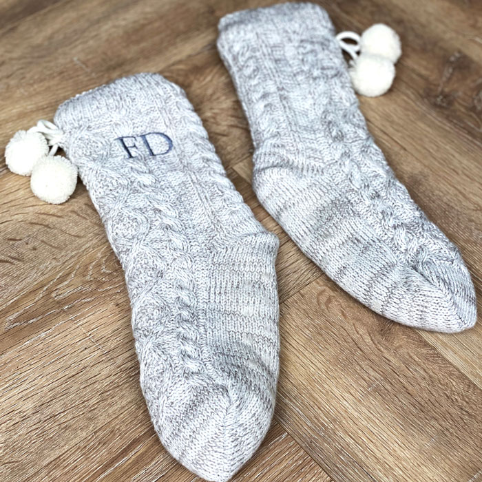 Personalised Grey Pom Pom Slippers