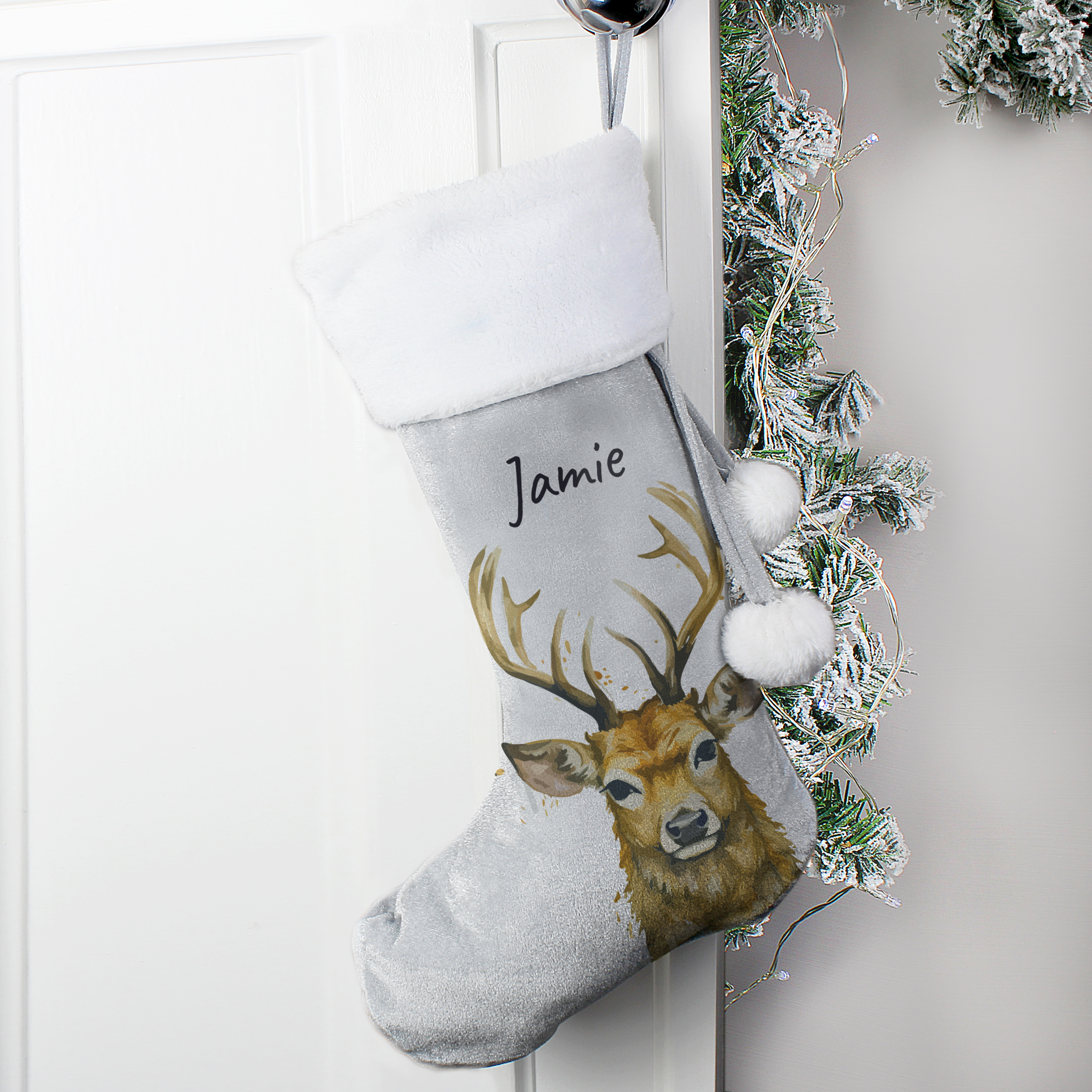 Personalised Stag Sliver Grey Stocking