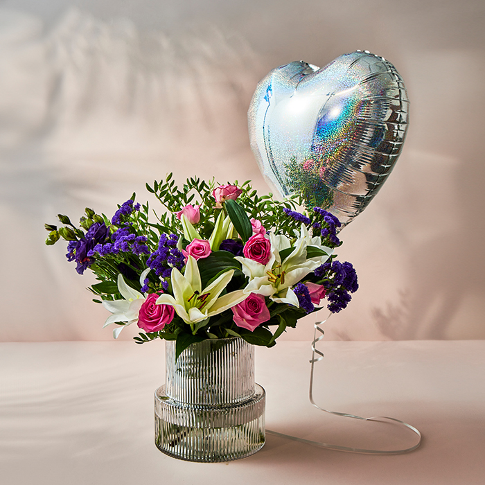 Purple Passion Flower Bouquet with Silver Heart Balloon - FREE DELIVERY