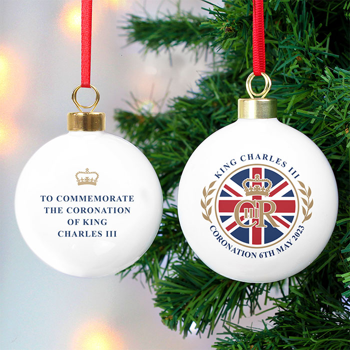 Personalised King Charles III Union Jack Coronation Commemorative Bauble