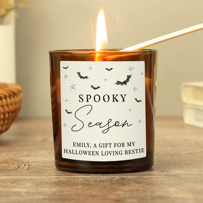 Personalised Spooky Amber Glass Candle