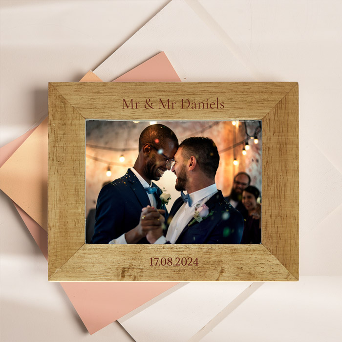 Personalised Engraved Wooden Picture Frame - Wedding, Names & Date