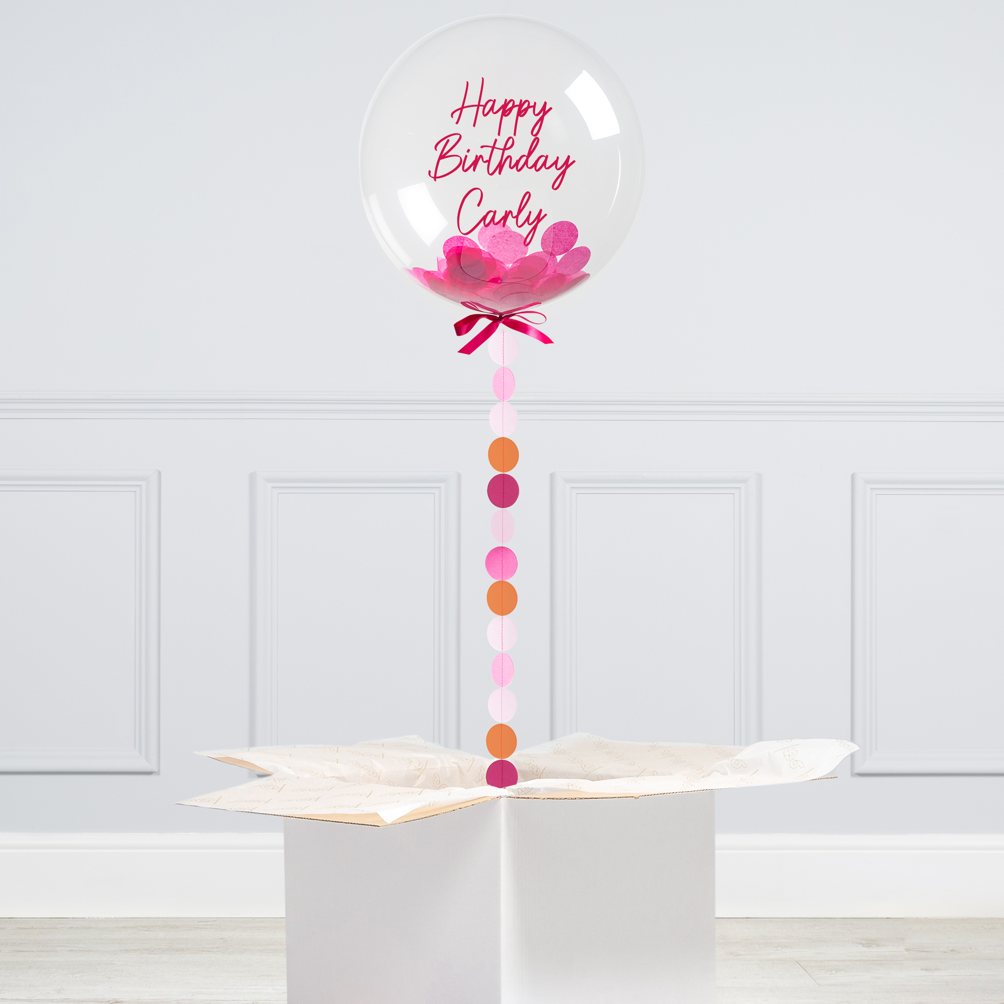 Personalised Pink 20-Inch Bubblegum Confetti Balloon With Tail - FREE DELIVERY