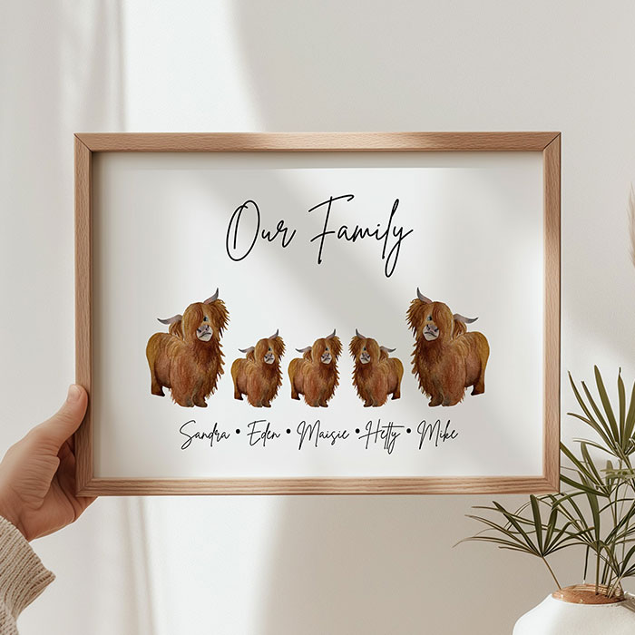 Personalised Highland Cow Family Print