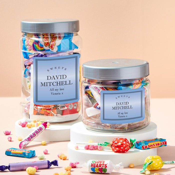 Personalised Retro Sweet Jar - Blue Sweets