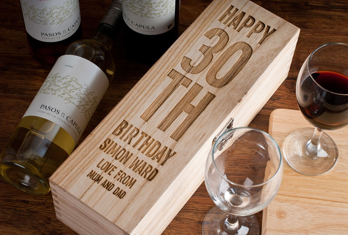 Personalised Luxury Wooden Wine Box - 30th Birthday