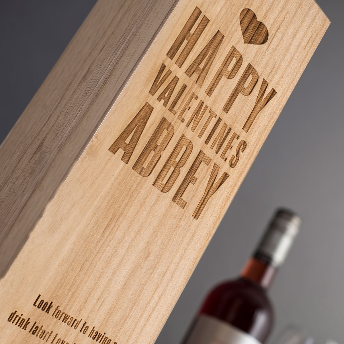 Engraved Wooden Box With Laurent-Perrier Champagne - Happy Valentine's Day